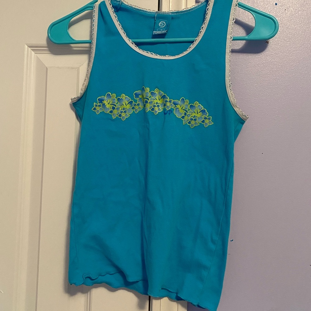 Blue Tank Top with Floral Design